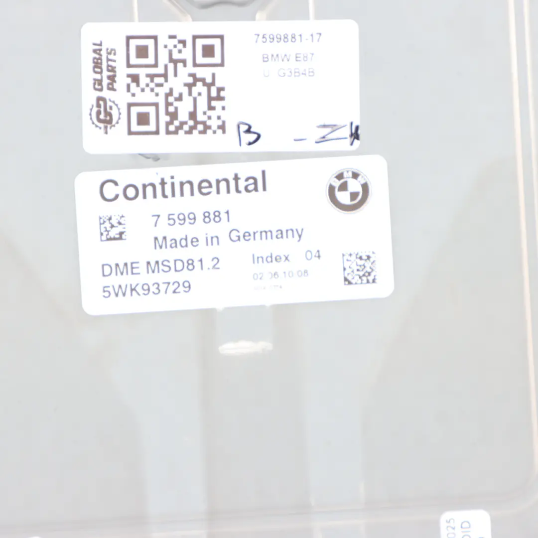 BMW E81 E87 LCI 116I Benzina N43 Kit Centralina DME CAS3 Chiave Manuale - SKU 7599881-17 - Numero di parte 7599881