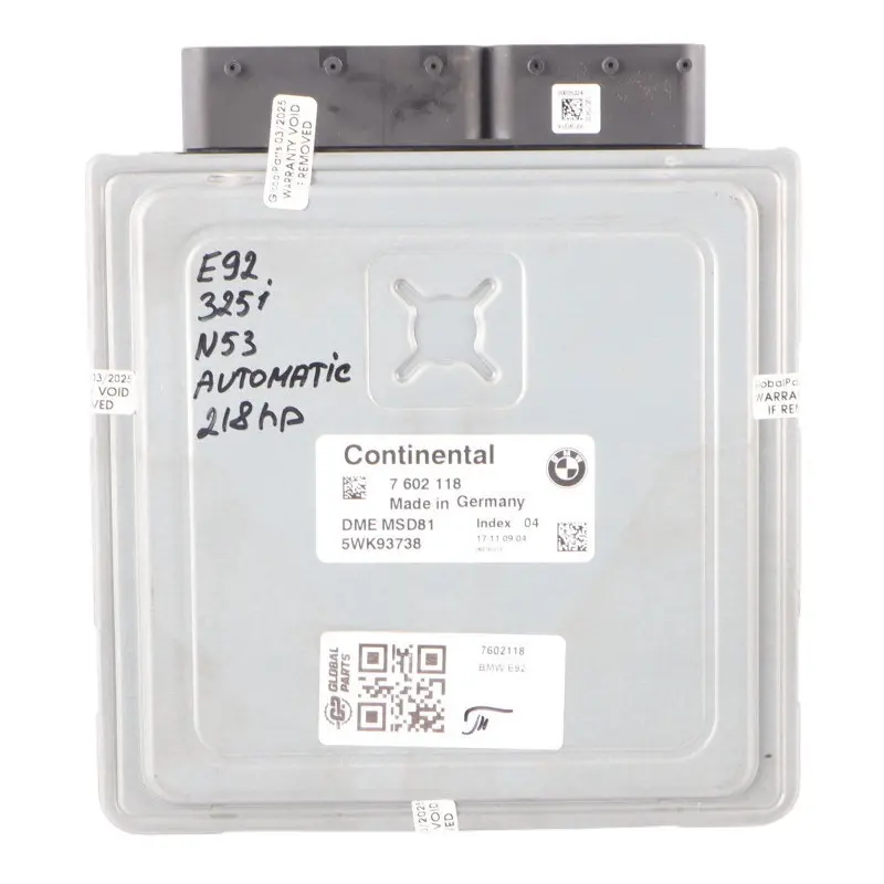 N53 Engine Control Unit ECU Automatic to BMW E60 LCI E90 E91 325i 525i with Part number 7602118 BMW E60 LCI E90 E91 325i 525i N53 Engine Control Unit ECU Automatic - SKU 7602118 - Part number 7602118