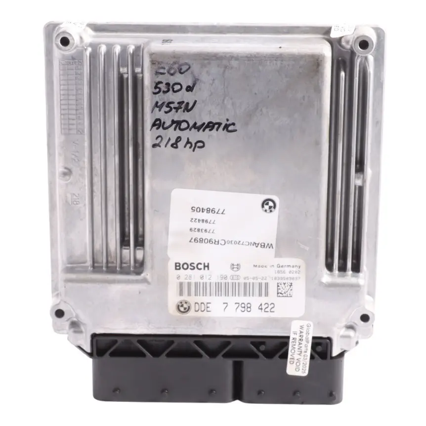 M57N 218HP Engine Control Unit ECU DDE Automatic to BMW E60 E61 530d with Part number 7798422 BMW E60 E61 530d M57N 218HP Engine Control Unit ECU DDE Automatic - SKU 7798422-2 - Part number 7798422