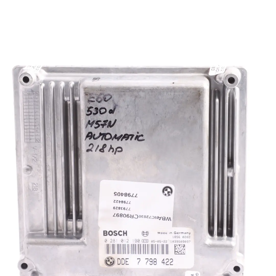 M57N 218HP Engine Control Unit ECU DDE Automatic to BMW E60 E61 530d with Part number 7798422 BMW E60 E61 530d M57N 218HP Engine Control Unit ECU DDE Automatic - SKU 7798422-2 - Part number 7798422