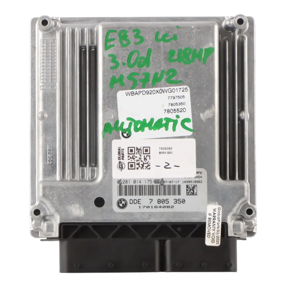 M57N2 218HP Engine Control Unit ECU DDE Automatic to BMW X3 E83 3.0d with Part number 7805350 BMW X3 E83 3.0d M57N2 218HP Engine Control Unit ECU DDE Automatic - SKU 7805350 - Part number 7805350