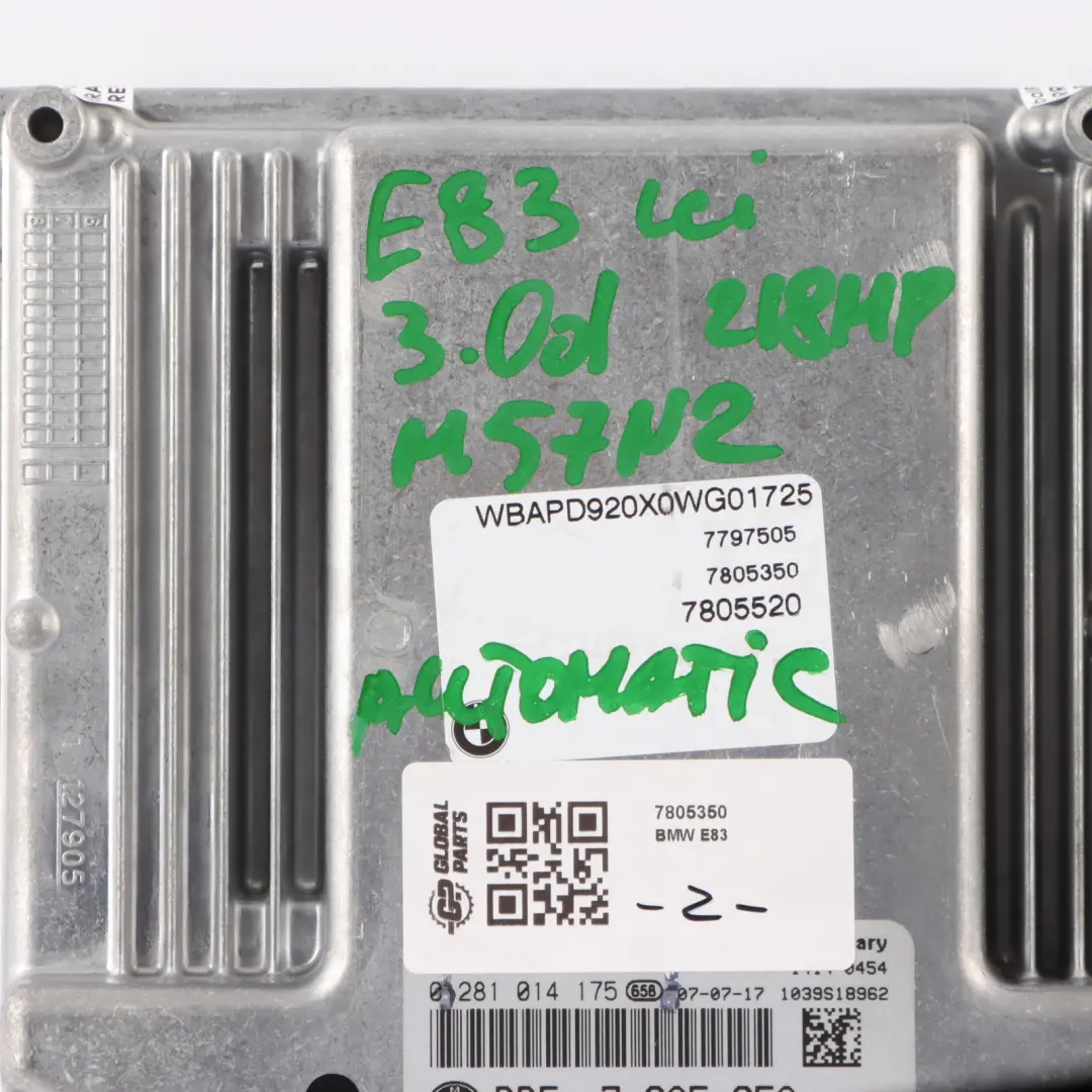 M57N2 218HP Engine Control Unit ECU DDE Automatic to BMW X3 E83 3.0d with Part number 7805350 BMW X3 E83 3.0d M57N2 218HP Engine Control Unit ECU DDE Automatic - SKU 7805350 - Part number 7805350