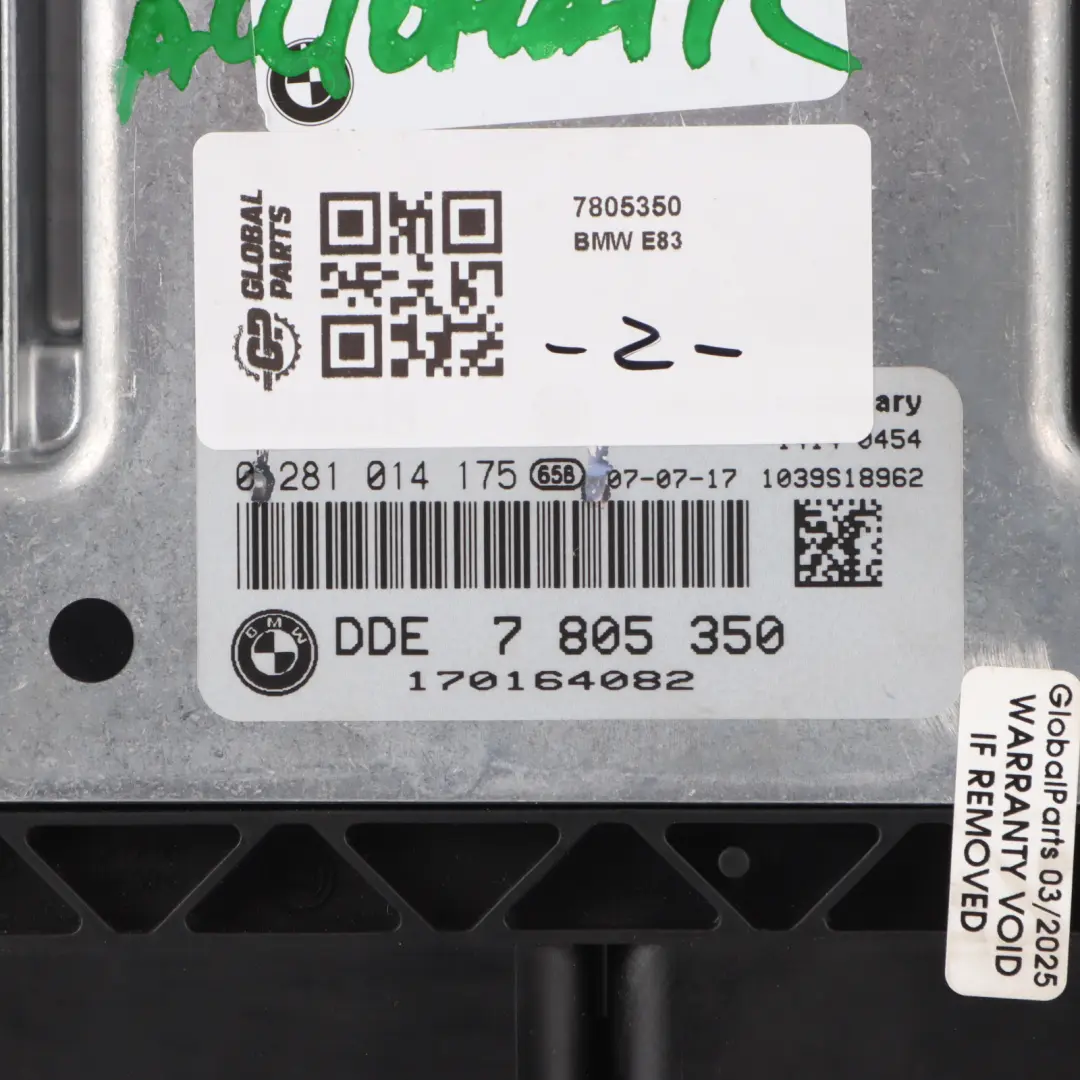 M57N2 218HP Engine Control Unit ECU DDE Automatic to BMW X3 E83 3.0d with Part number 7805350 BMW X3 E83 3.0d M57N2 218HP Engine Control Unit ECU DDE Automatic - SKU 7805350 - Part number 7805350