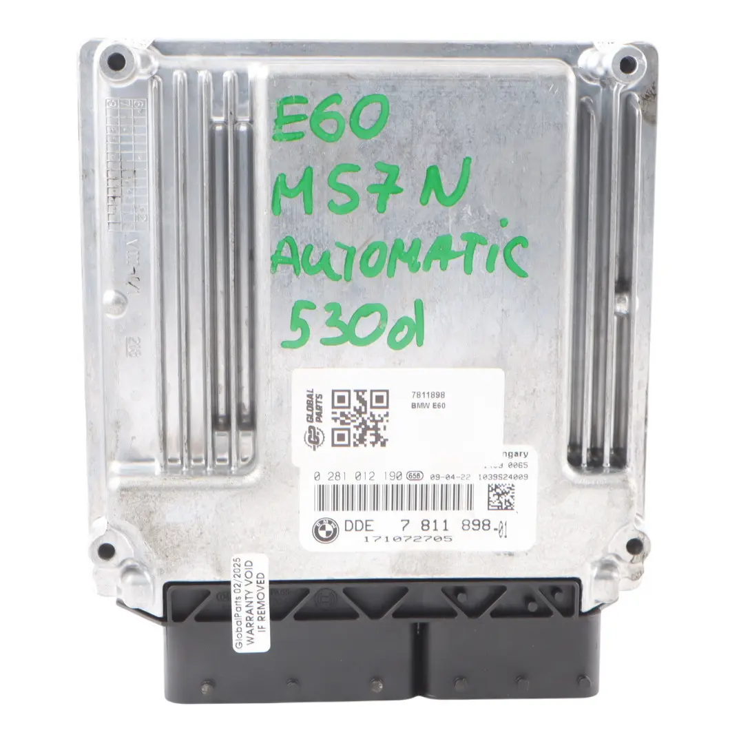 M57N 218HP Engine Control Unit Module ECU DDE Automatic to BMW E60 E61 530d with Part number 7811898 BMW E60 E61 530d M57N 218HP Engine Control Unit Module ECU DDE Automatic - SKU 7811898 - Part number 7811898