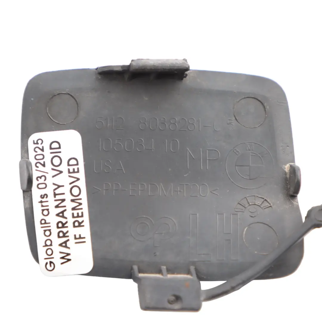 Bumper Flap Towing Eye Cover Flap Left N/S Black Sapphire - 475 to BMW X5 E70 Rear with Part number 8038281 BMW X5 E70 Rear Bumper Flap Towing Eye Cover Flap Left N/S Black Sapphire - 475 - SKU 8038281-BS - Part number 8038281