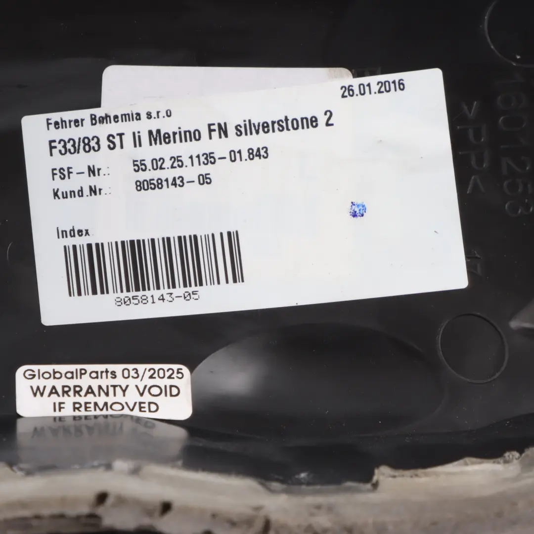 Finisher Panelling Cover Leather Grey Left N/S to BMW F83 M4 Rear Seat with Part number 8058143 BMW F83 M4 Rear Seat Finisher Panelling Cover Leather Grey Left N/S - SKU 8058143 - Part number 8058143