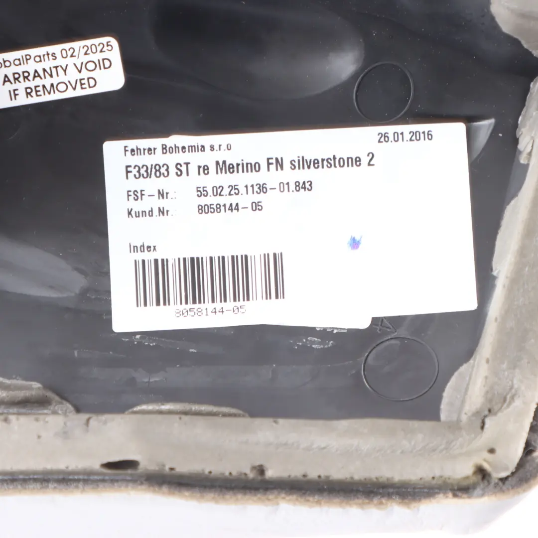 Finisher Panelling Cover Leather Grey Right O/S to BMW F83 M4 Rear Seat with Part number 8058144 BMW F83 M4 Rear Seat Finisher Panelling Cover Leather Grey Right O/S - SKU 8058144 - Part number 8058144