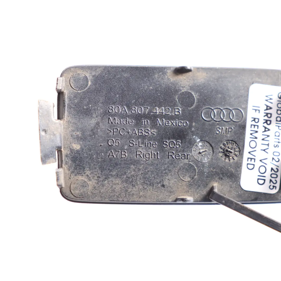 Bumper Tow Eye Hook Cover Right O/S Navarra Blue Metallic - X5H to Audi Q5 FY Rear with Part number 80A807442B Audi Q5 FY Rear Bumper Tow Eye Hook Cover Right O/S Navarra Blue Metallic - X5H - SKU 80A807442B-NAB - Part number 80A807442B