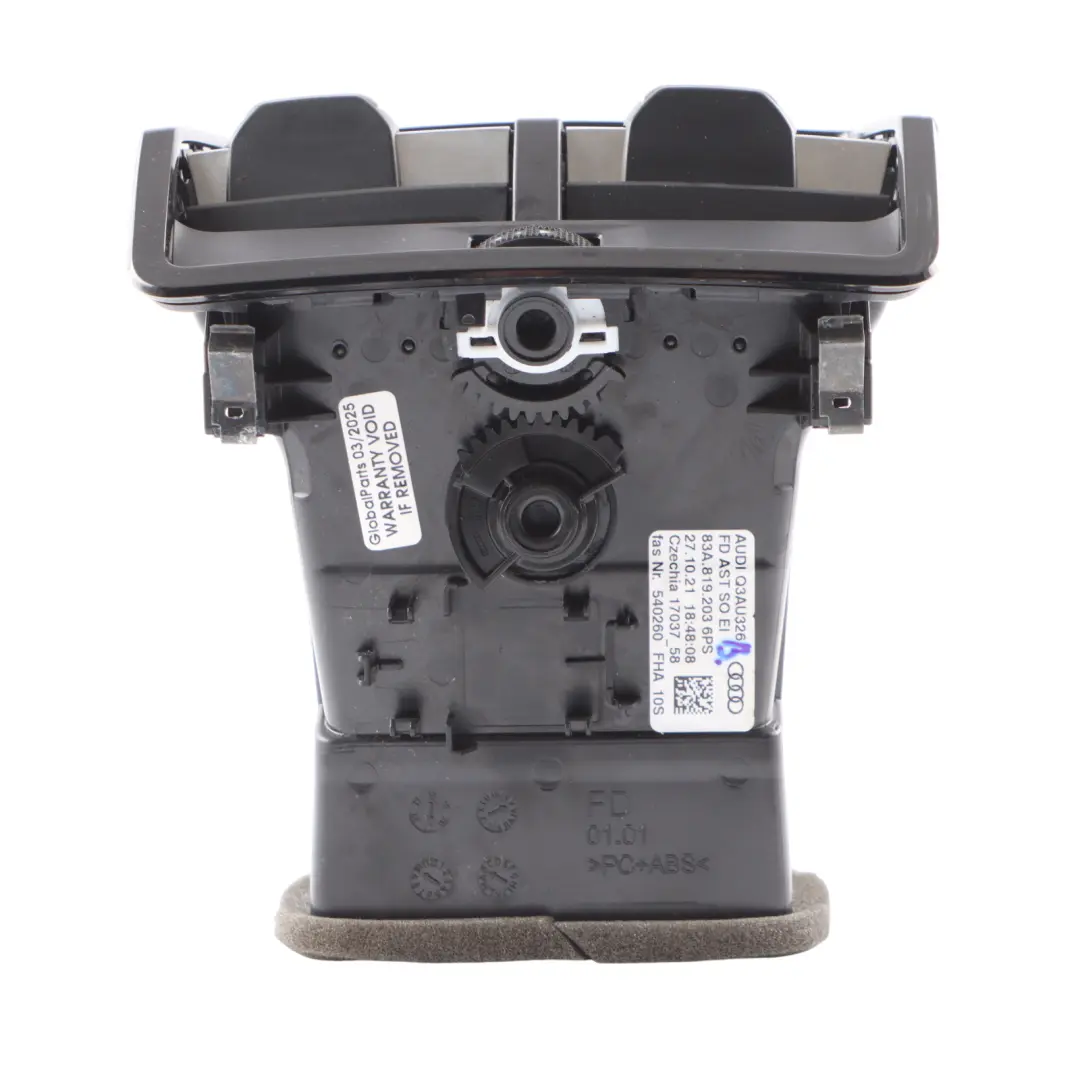 RSQ3 F3 Rear Back Centre Console Fresh Air Grille Vent Black to Audi with Part number 83A819203 Audi RSQ3 F3 Rear Back Centre Console Fresh Air Grille Vent Black - SKU 83A819203 - Part number 83A819203
