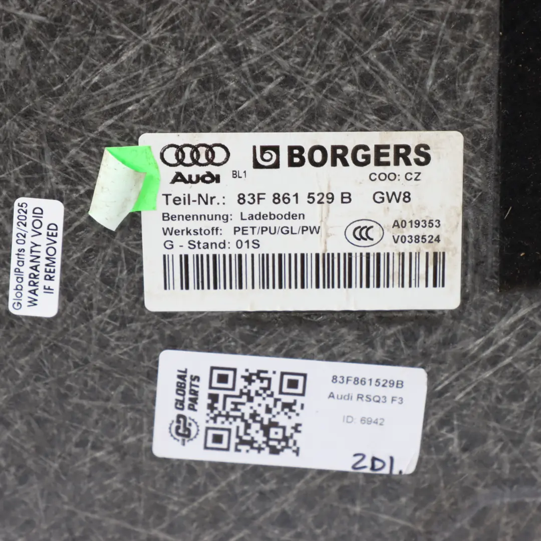 RSQ3 F3 Sportback Boot Trunk Floor Trim Panel Black to Audi Q3 with Part number 83F861529B Audi Q3 RSQ3 F3 Sportback Boot Trunk Floor Trim Panel Black - SKU 83F861529B - Part number 83F861529B