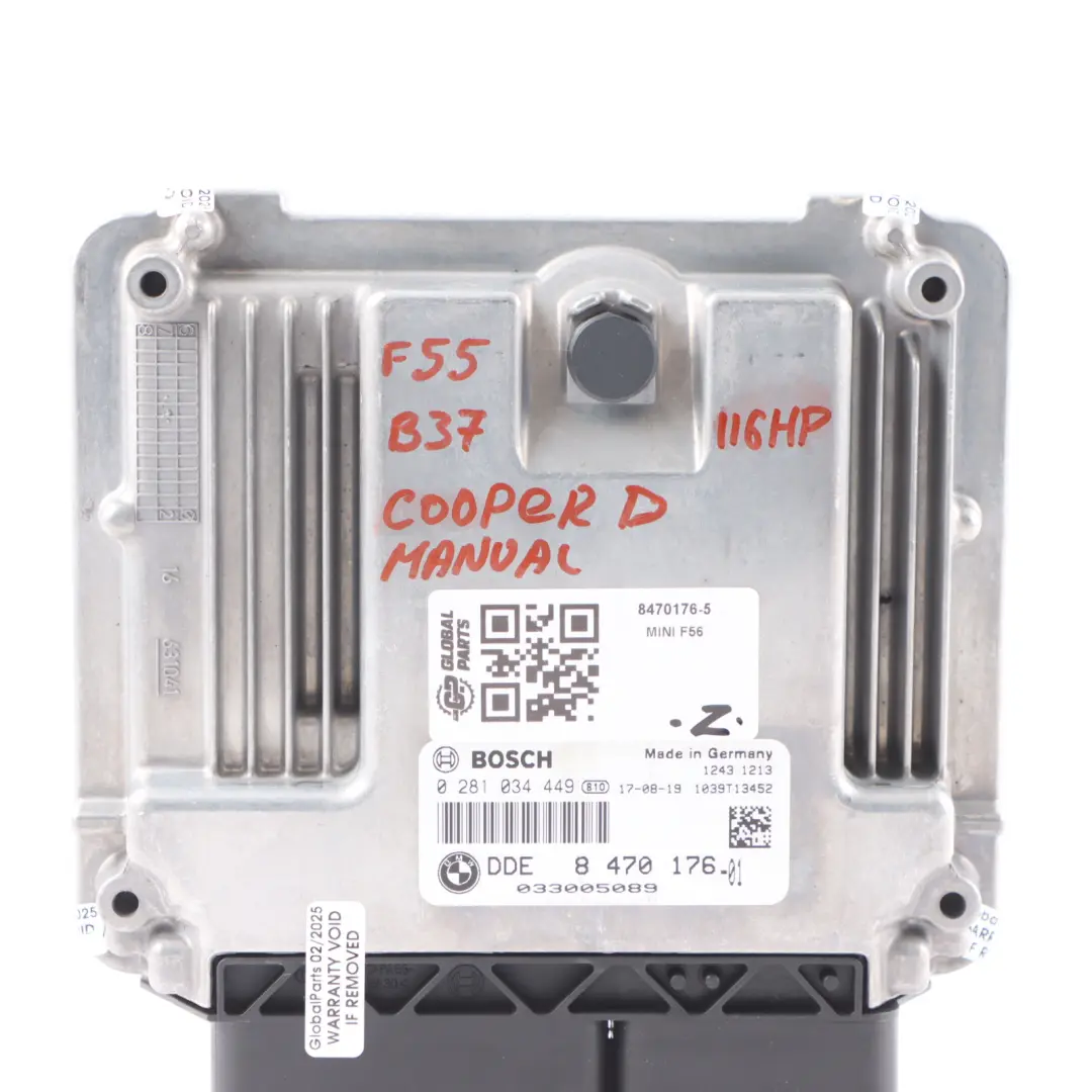 B37 1.5 116HP Engine Control Unit ECU DME Manual Mini Cooper D F55 F56 - SKU 8470176-5 - Part number 8470176