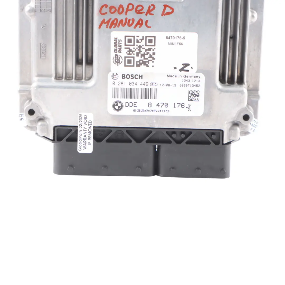 B37 1.5 116HP Engine Control Unit ECU DME Manual Mini Cooper D F55 F56 - SKU 8470176-5 - Part number 8470176