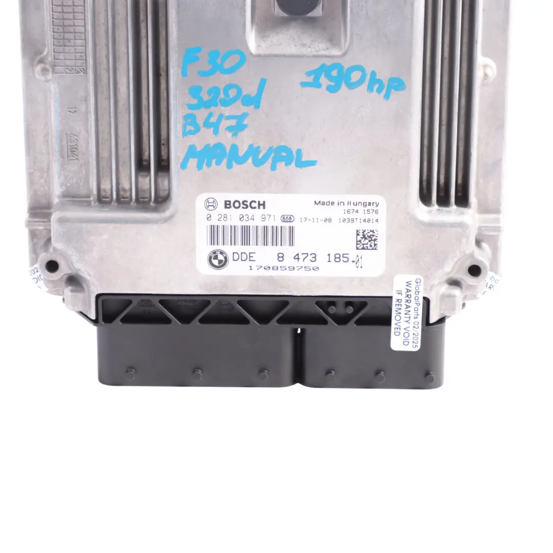 BMW F20 120d F30 320d F36 420d LCI B47 190HP Engine ECU DDE Manual - SKU 8473185-5 - Part number 8473185