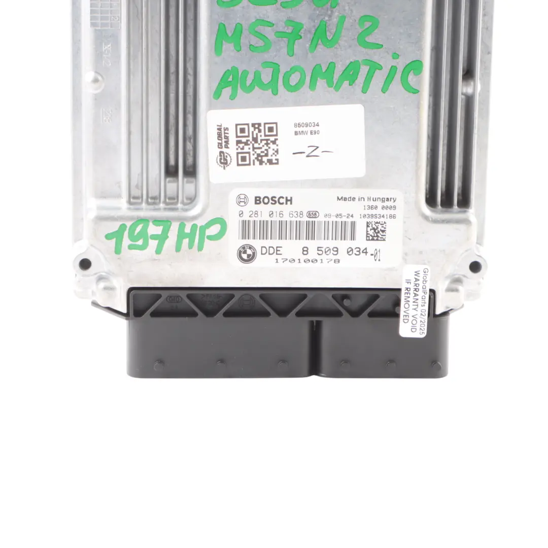 M57N2 197HP ECU Module DDE Automatic to BMW E90 E91 325d E60 E61 LCI 525d with Part number 8509034 BMW E90 E91 325d E60 E61 LCI 525d M57N2 197HP ECU Module DDE Automatic - SKU 8509034 - Part number 8509034
