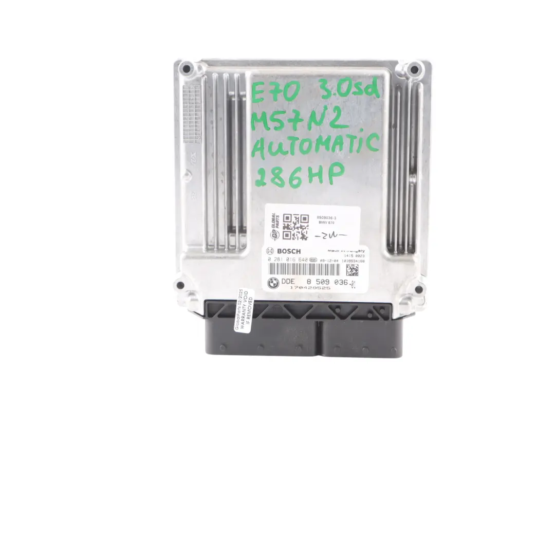 30Sd M57N2 286HP Sterownik Silnika ECU DDE Automat do BMW X5 E70 o numerze 8509036 BMW X5 E70 30Sd M57N2 286HP Sterownik Silnika ECU DDE Automat - SKU 8509036-3 - Numer Części 8509036