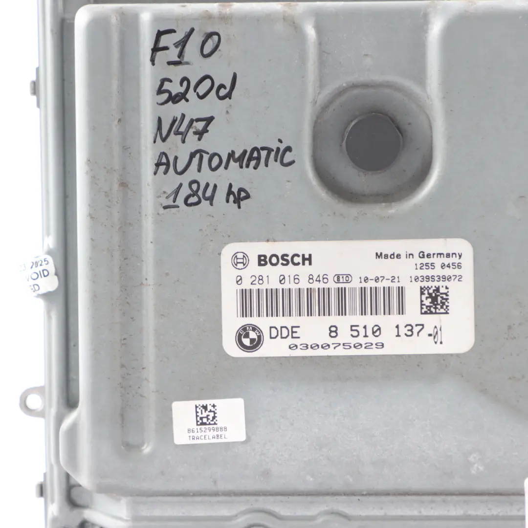 BMW F10 F11 520d N47N 184HP Engine ECU Kit DDE CAS 4 + Key Automatic - SKU 8510137-2 - Part number 8510137