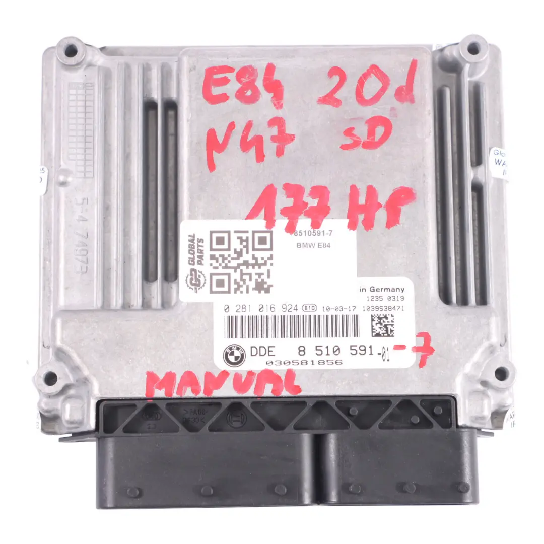 N47 177HP Unidad Control Motor ECU DDE Manual para BMW X1 E84 2.0d sD con número de pieza 8510591 BMW X1 E84 2.0d sD N47 177HP Unidad Control Motor ECU DDE Manual - SKU 8510591-7 - Número de pieza 8510591