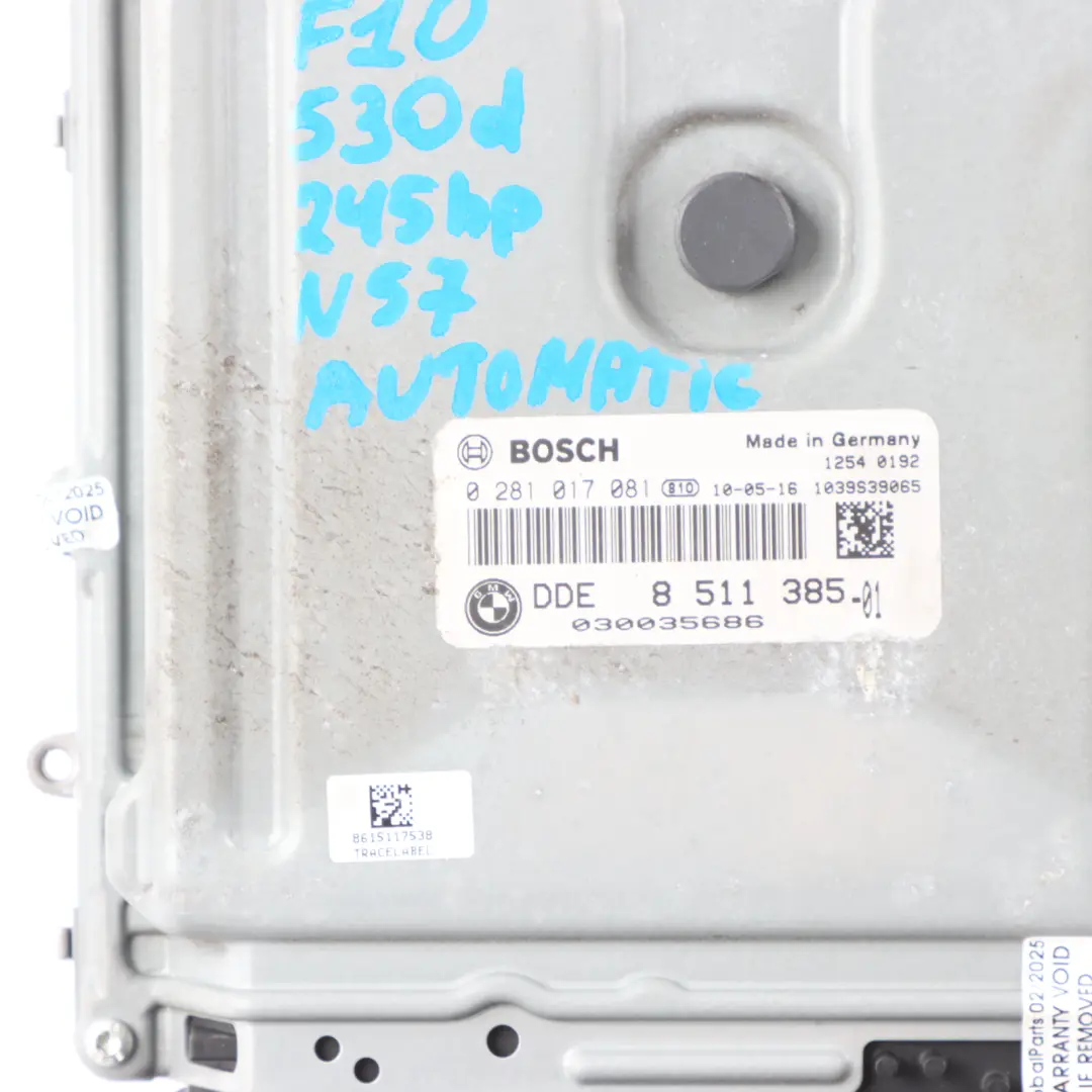 N57 245HP Control Unit ECU Kit DDE CAS4 Keys Automatic to BMW F10 F11 530d with Part number 8511385 BMW F10 F11 530d N57 245HP Control Unit ECU Kit DDE CAS4 Keys Automatic - SKU 8511385-4 - Part number 8511385