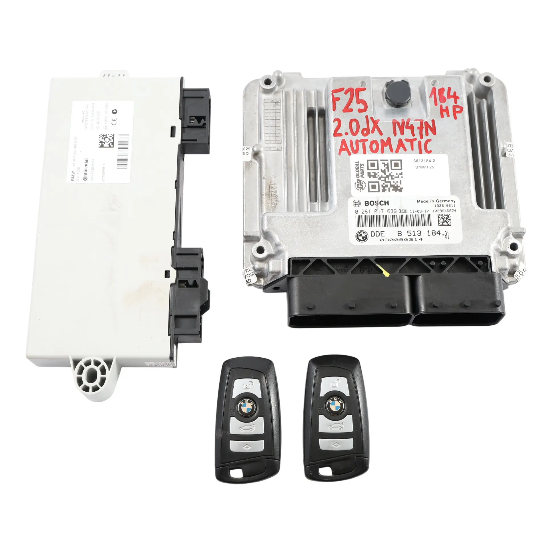 BMW X3 F25 20dX Diesel N47N 184HP Engine Module ECU Kit DDE 8513184 2 Keys CAS4