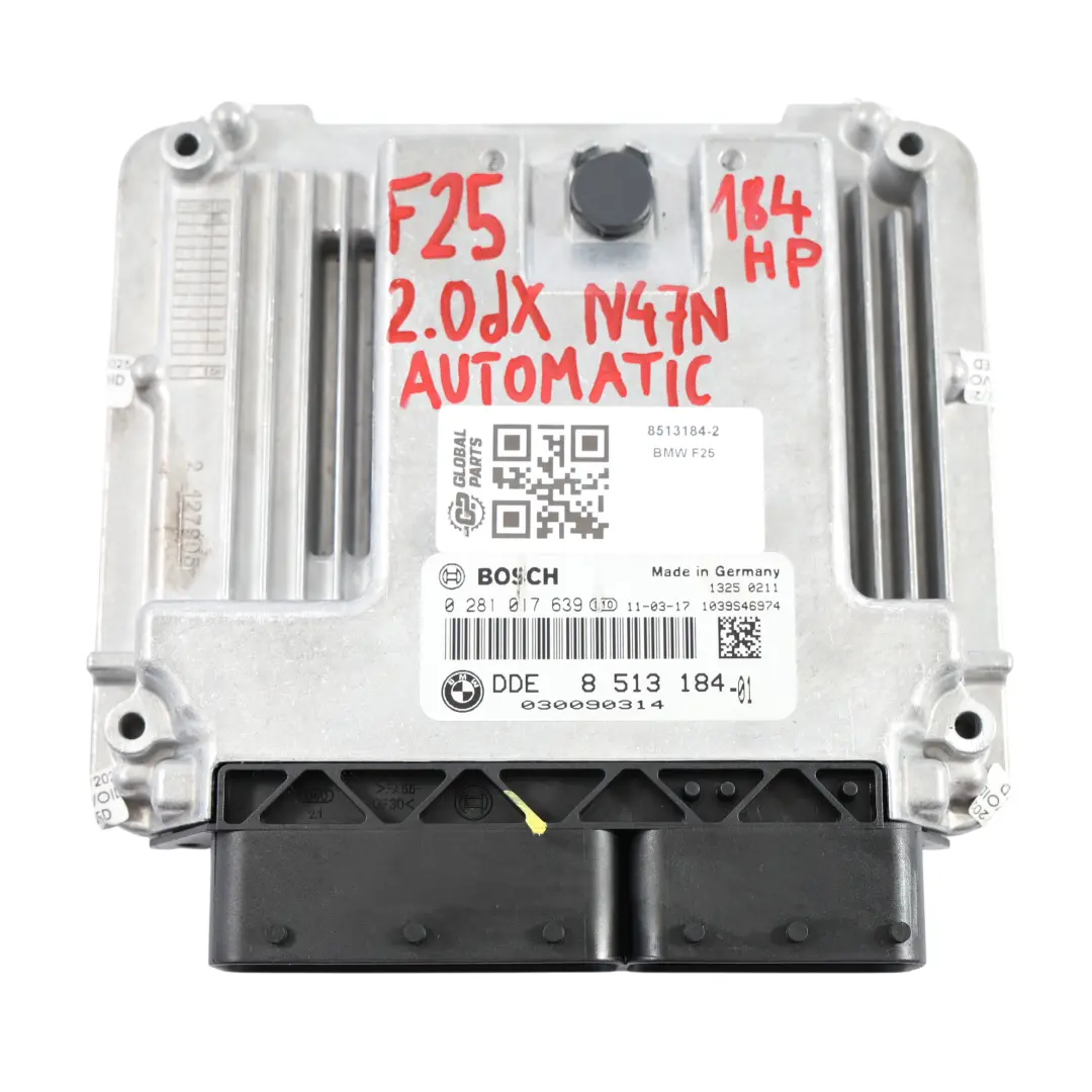 BMW X3 F25 20dX Diesel N47N 184HP Engine Module ECU Kit DDE 2 Keys CAS4 - SKU 8513184-2 - Part number 8513184