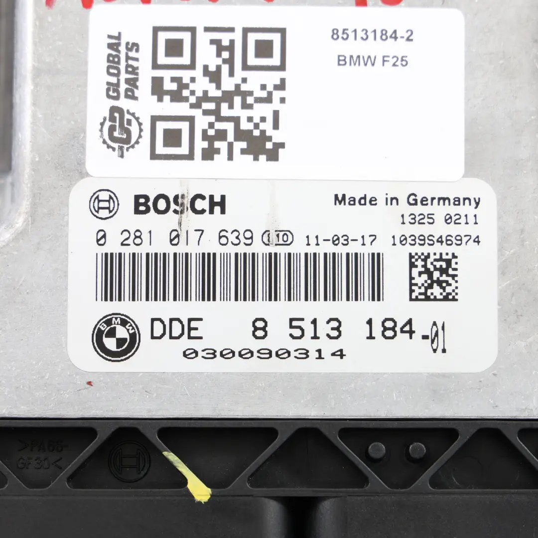 BMW X3 F25 20Dx Diesel N47N 184HP Motor Modulo ECU Kit DDE 2 Chiavi CAS4 - SKU 8513184-2 - Numero di parte 8513184