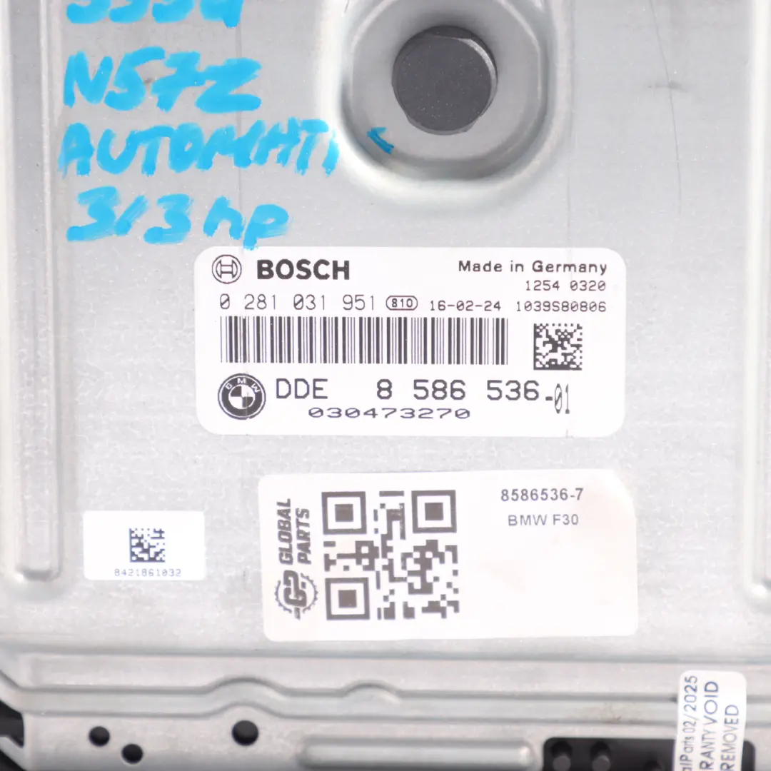 BMW F07 GT F10 F11 535D F13 640D LCI N57Z 313HP Motor ECU DDE Automático - SKU 8586536-7 - Número de pieza 8586536