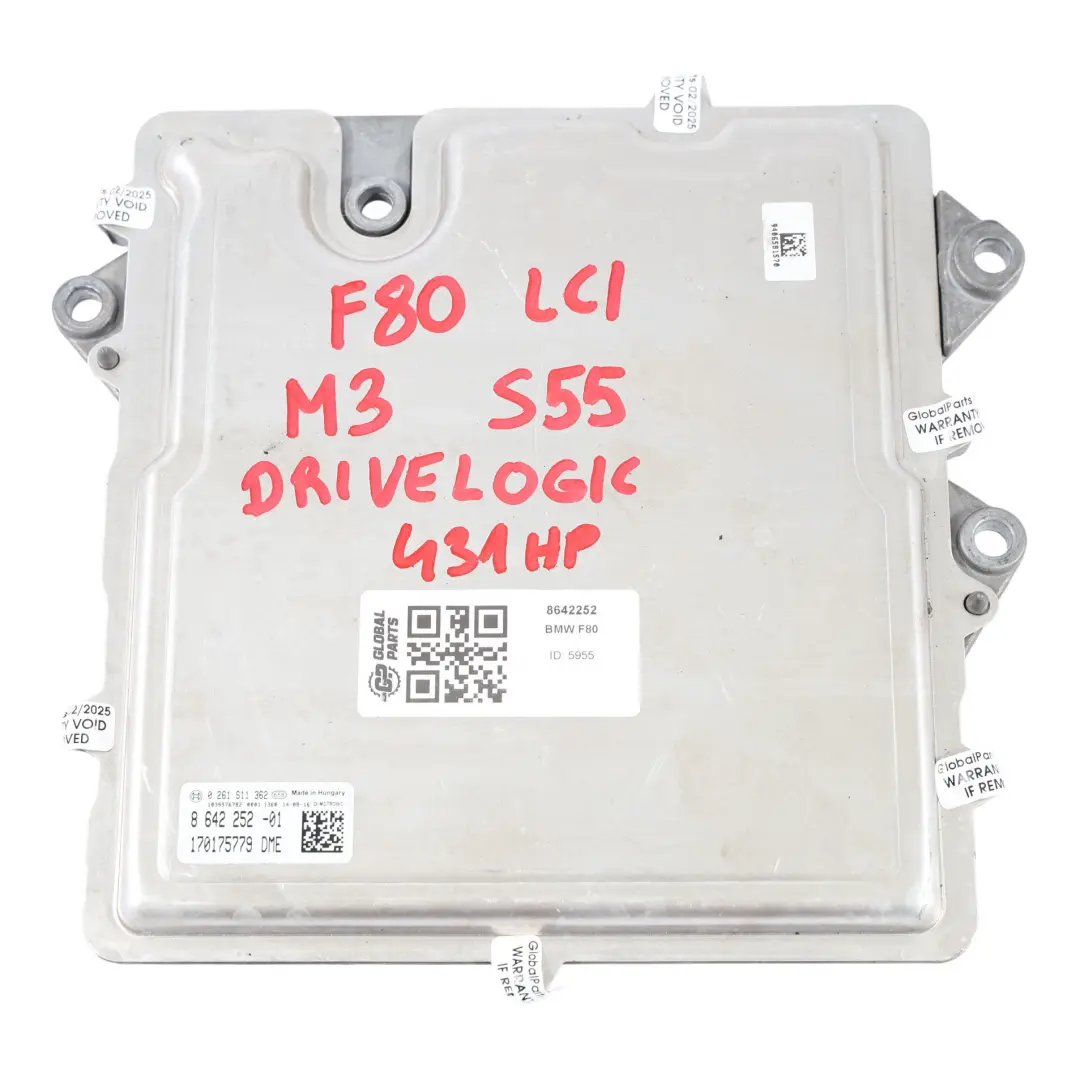 S55 431HP Engine Unit Module ECU DME Drivelogic to BMW F80 M3 F82 F83 M4 with Part number 8642252 BMW F80 M3 F82 F83 M4 S55 431HP Engine Unit Module ECU DME Drivelogic - SKU 8642252 - Part number 8642252