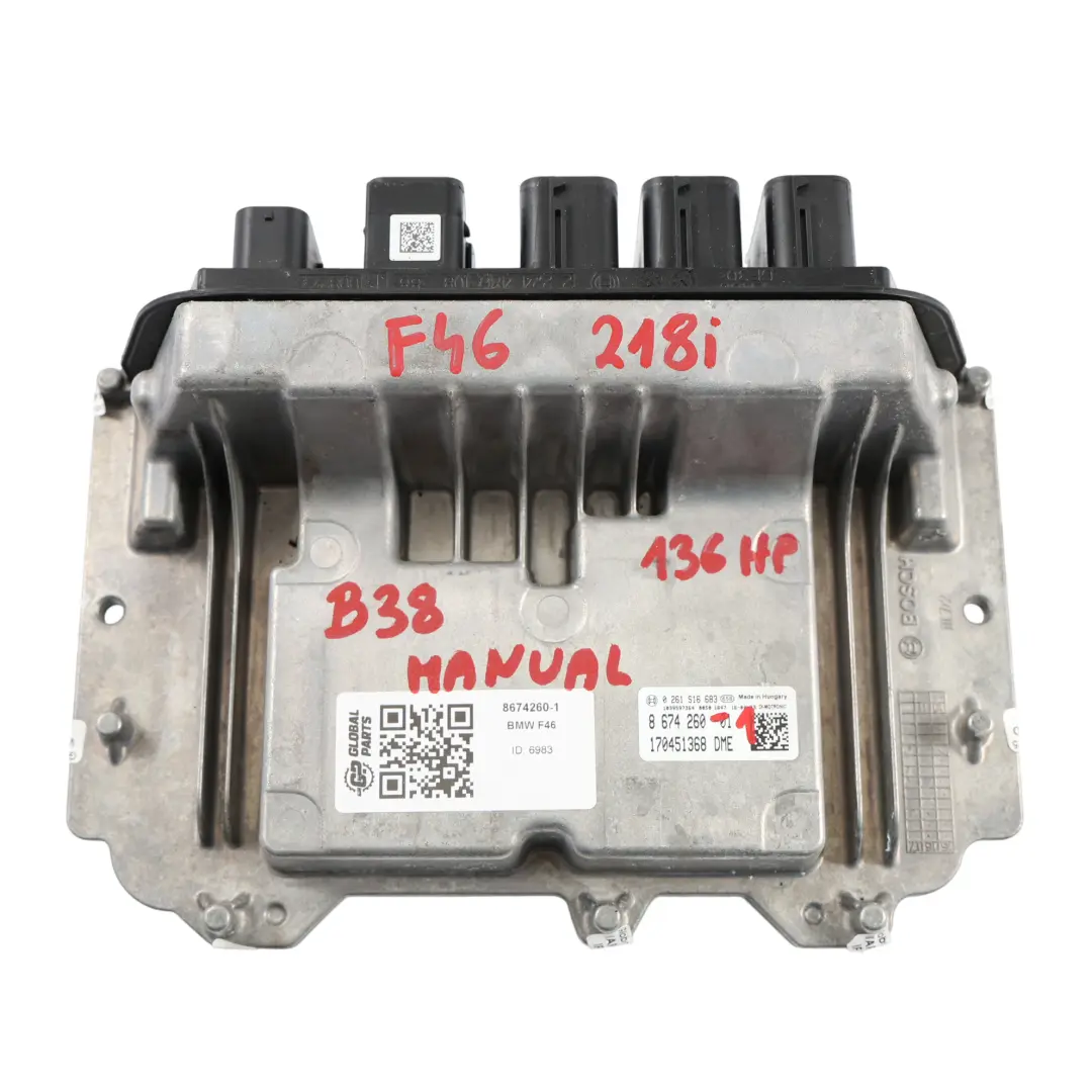BMW F46 218I B38 136HP Moteur Control Unit ECU Kit DME FEM + Cle Manuel - SKU 8674260-1 - Numéro de pièce 8674260