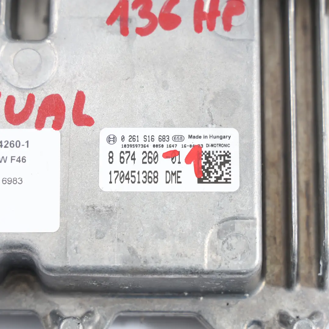 BMW F46 218I B38 136HP Unidad Motor Kit ECU DME FEM + Clave Manual - SKU 8674260-1 - Número de pieza 8674260