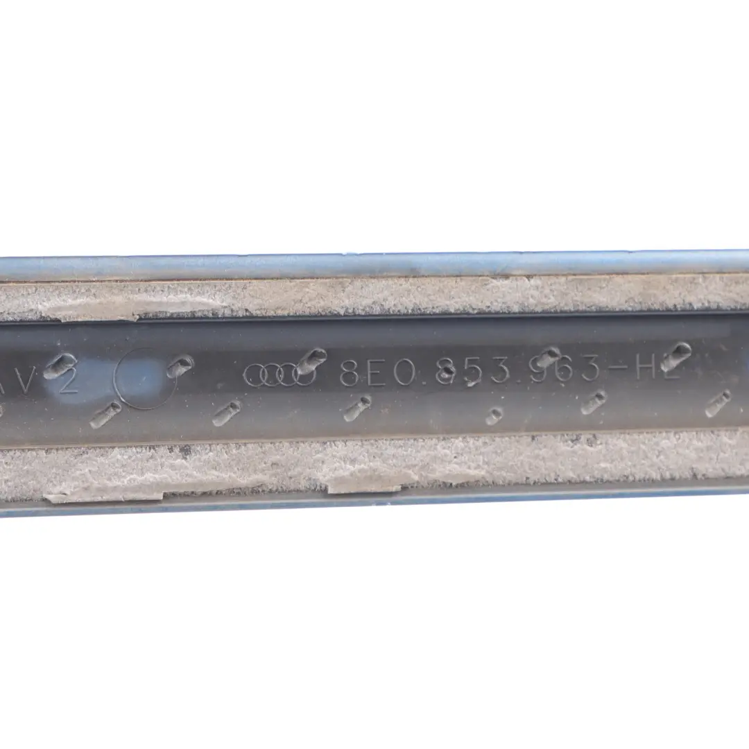 Door Strip S line Moulding Left N/S Sprint Blue Pearl - Z5F to Audi A4 B7 Rear with Part number 8E0853963 Audi A4 B7 Rear Door Strip S line Moulding Left N/S Sprint Blue Pearl - Z5F - SKU 8E0853963-SPR - Part number 8E0853963