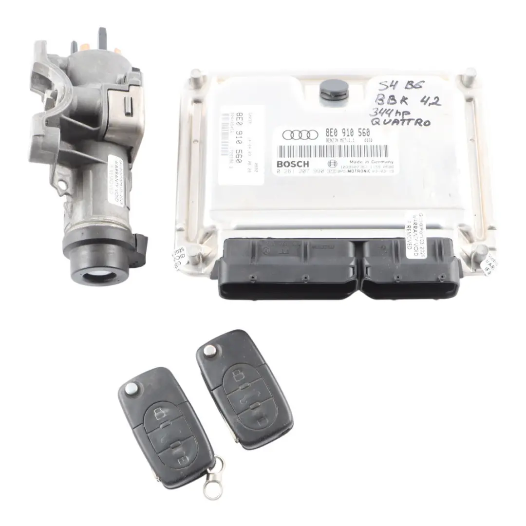 Audi S4 B6 4.2 V8 BBK Quattro 344HP Engine ECU Kit Ignition + 2 Keys - SKU 8E0910560-1 - Part number 8E0910560