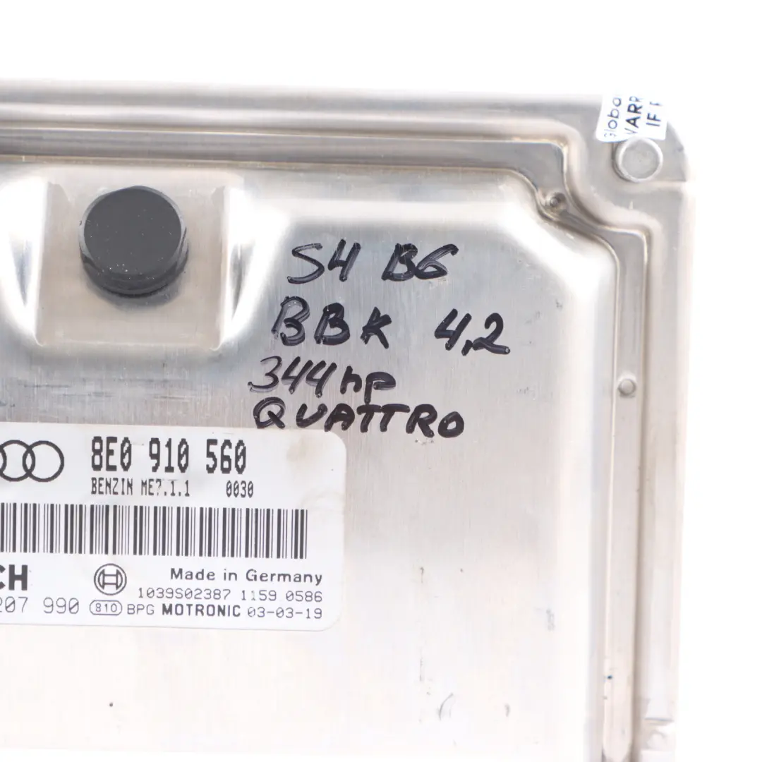 Audi S4 B6 4.2 V8 BBK Quattro 344HP Engine ECU Kit Ignition + 2 Keys - SKU 8E0910560-1 - Part number 8E0910560