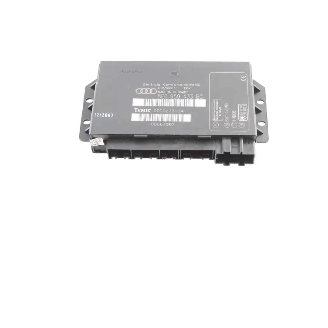 Body Control Comfort Unit Module BCM Convenience Unit to Audi A4 B6 with Part number 8E0959433BC Audi A4 B6 Body Control Comfort Unit Module BCM Convenience Unit - SKU 8E0959433BC - Part number 8E0959433BC
