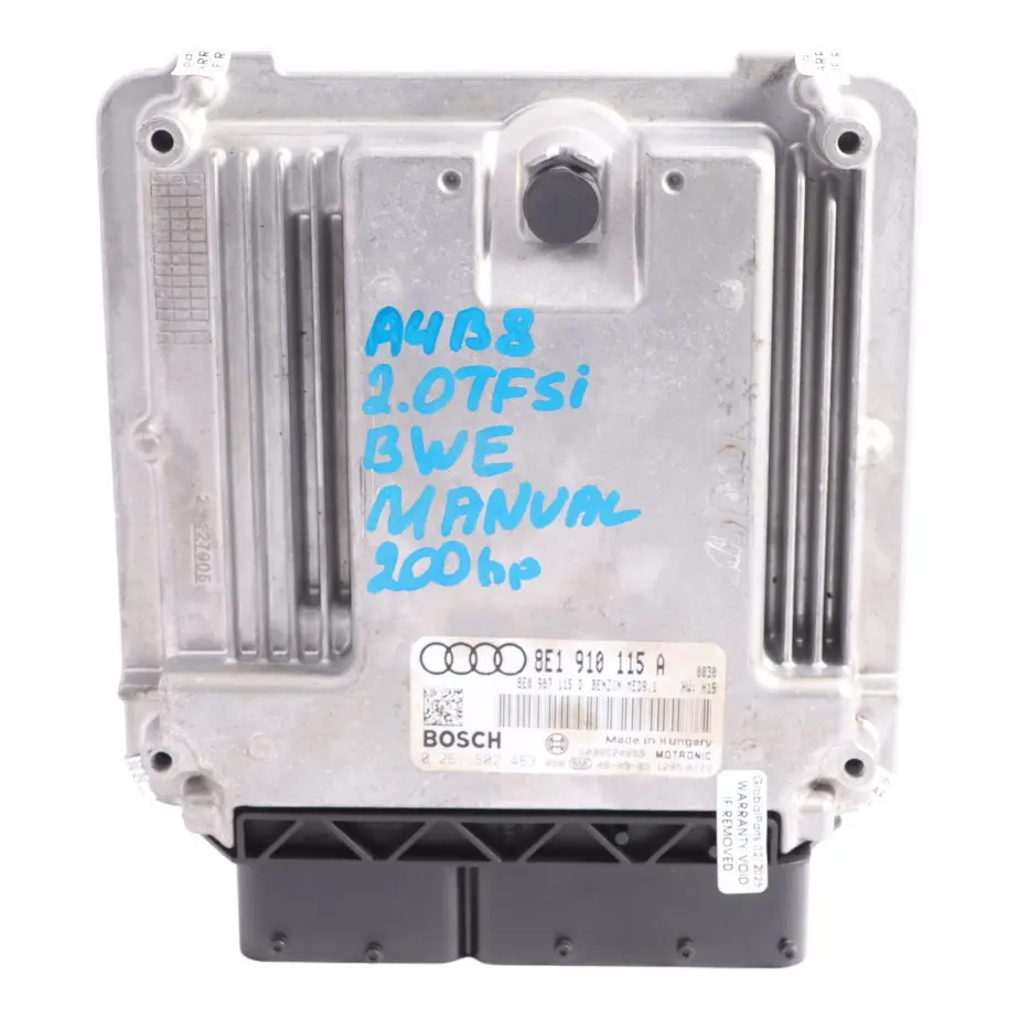 BWE 200HP Engine Control Unit ECU Manual to Audi A4 B7 2.0 TFSI with Part number 8E1910115A Audi A4 B7 2.0 TFSI BWE 200HP Engine Control Unit ECU Manual - SKU 8E1910115A-1 - Part number 8E1910115A