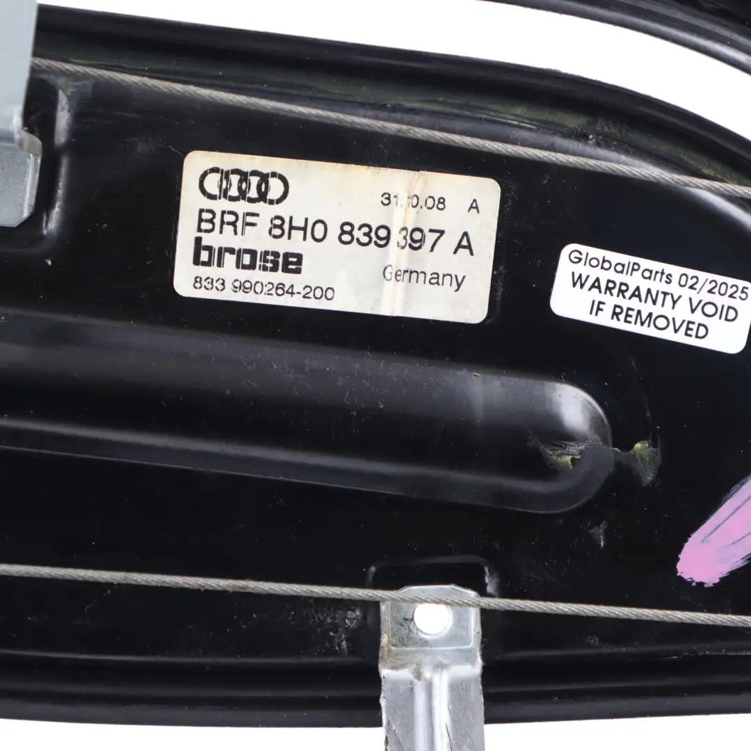Audi A4 B7 Cabrio Rear Window Lifter Regulator Mechanism Left N/S - SKU 8H0839397A - Part number 8H0839397A