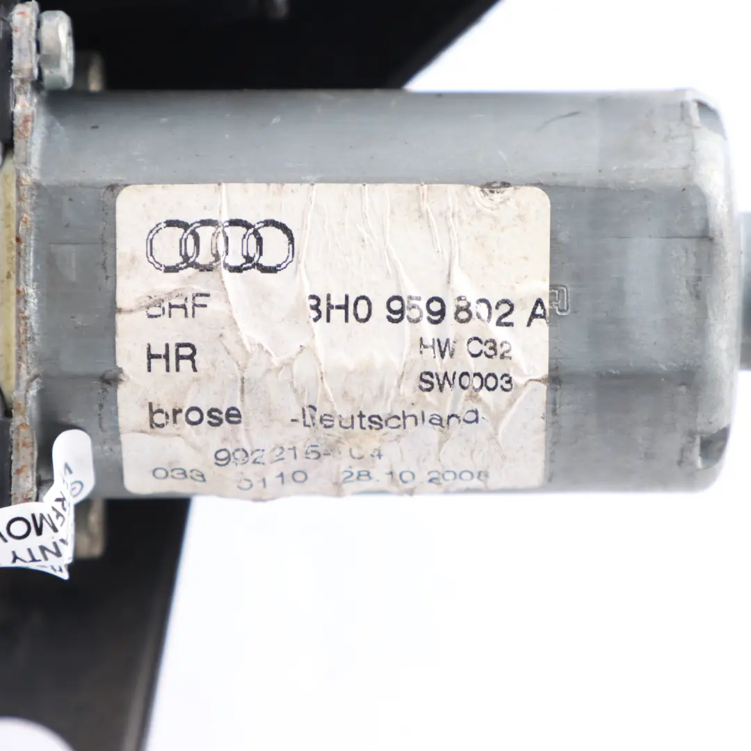 Audi A4 B7 Cabriolet Mécanisme Lève Vitre Arrière Droit - SKU 8H0839398A - Numéro de pièce 8H0839398A