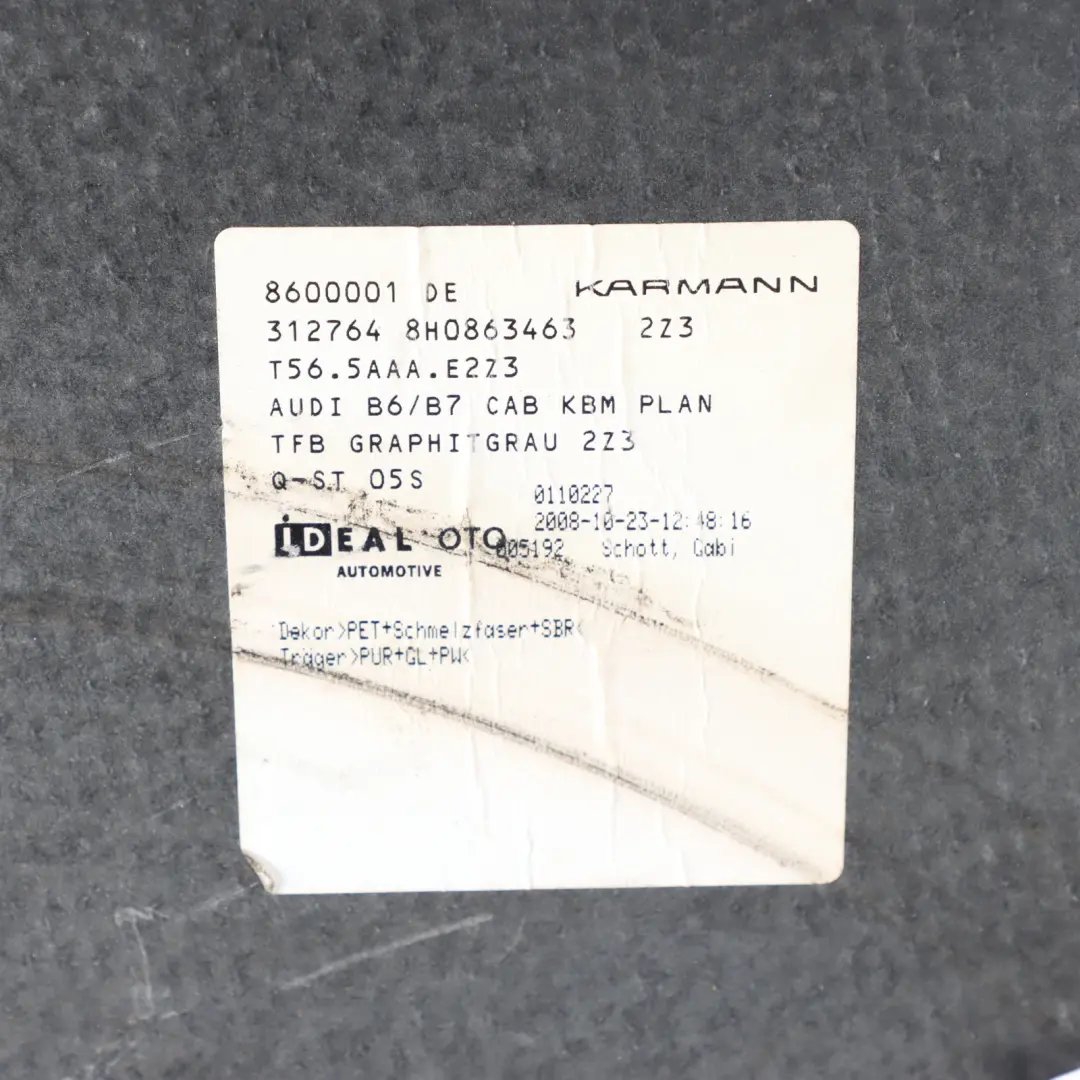 Wykładzina Bagażnika Tylna do Audi A4 B7 Cabrio o numerze 8H0863463 Audi A4 B7 Cabrio Wykładzina Bagażnika Tylna - SKU 8H0863463 - Numer Części 8H0863463
