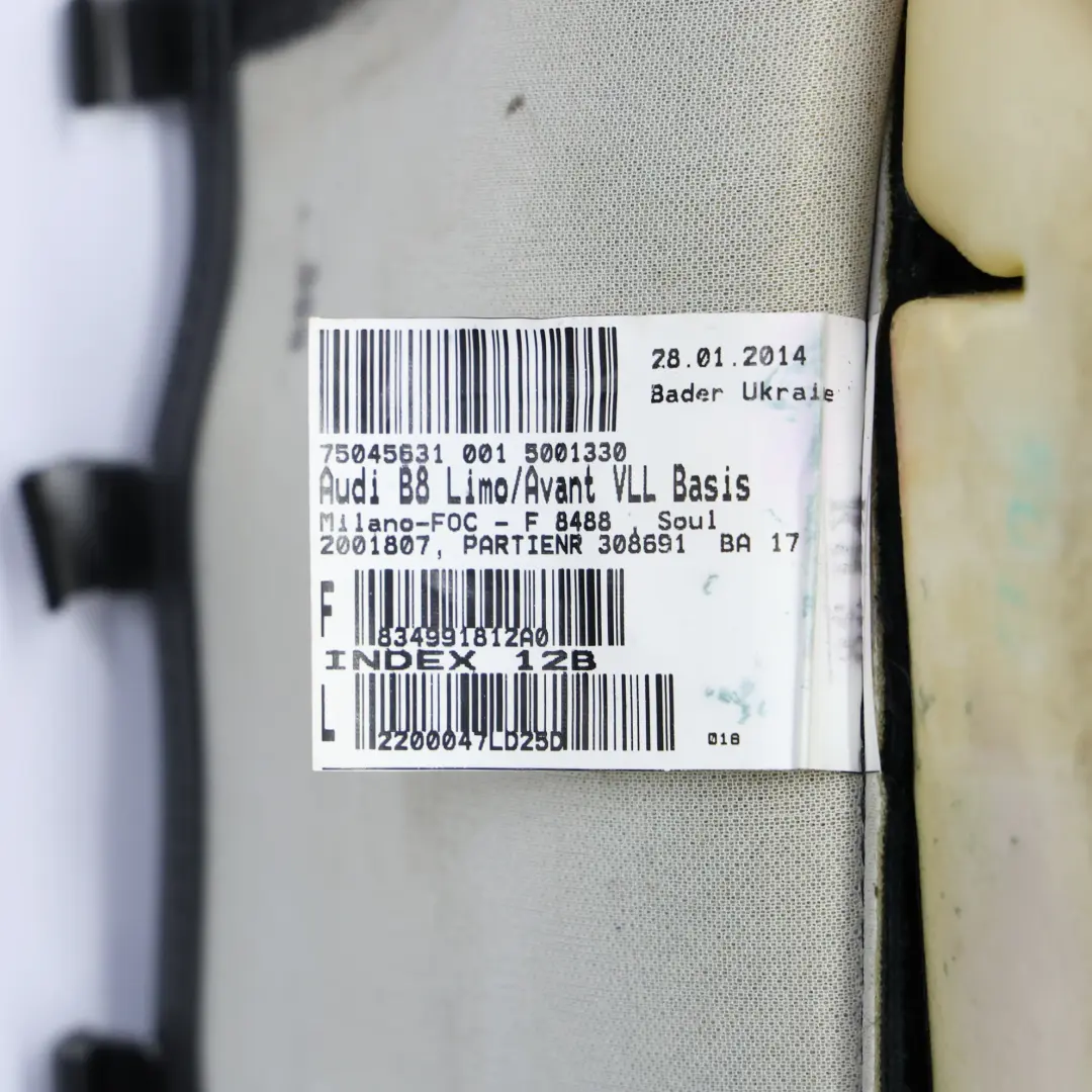 Oparcie Fotela Przód Lewo Skóra Czarna do Audi A4 B8 o numerze 8K0881805C Audi A4 B8 Oparcie Fotela Przód Lewo Skóra Czarna - SKU 8K0881805C - Numer Części 8K0881805C