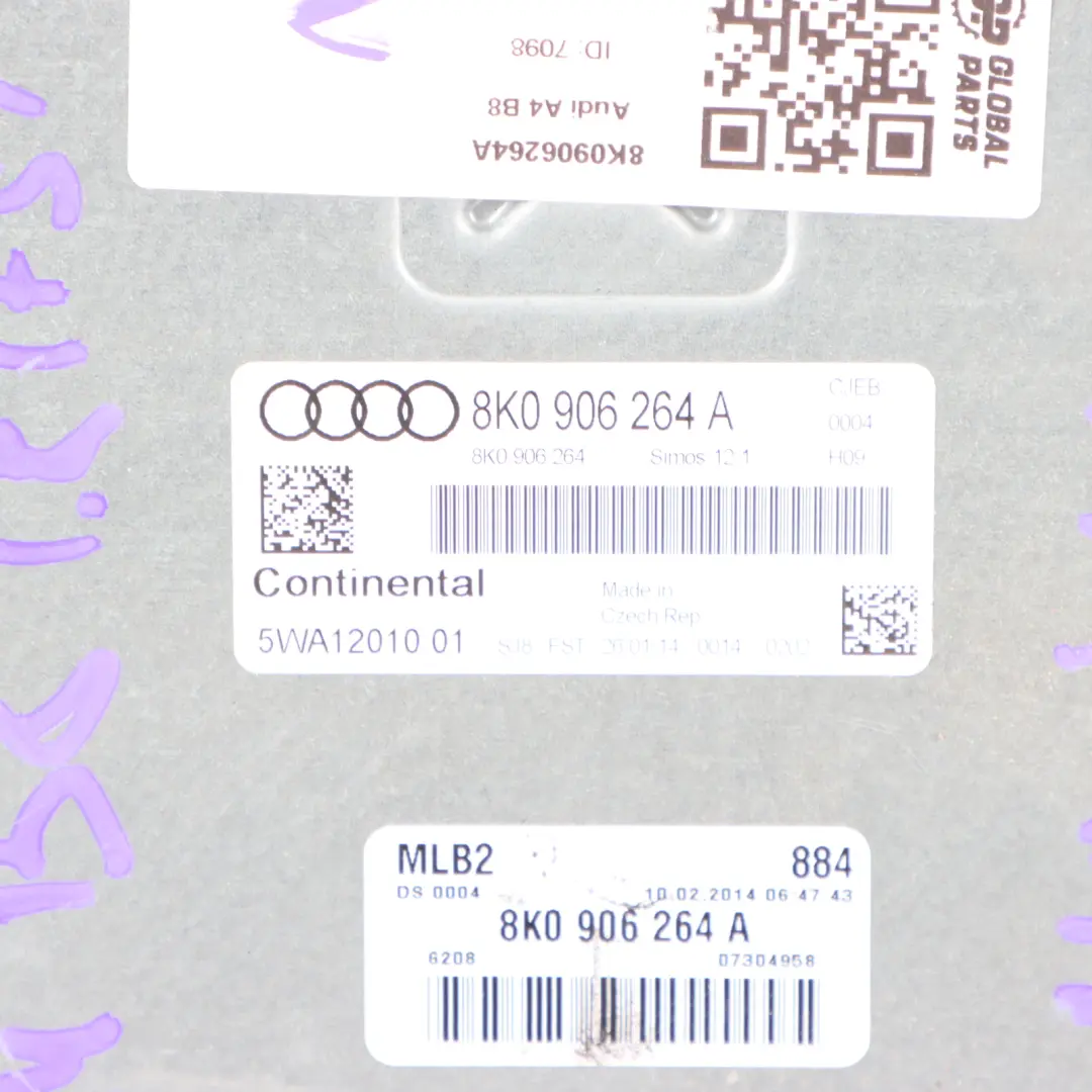 8K A5 8T 1.8 TFSI CJEB Engine Control Unit ECU Manual to Audi A4 B8 with Part number 8K0906264A Audi A4 B8 8K A5 8T 1.8 TFSI CJEB Engine Control Unit ECU Manual - SKU 8K0906264A - Part number 8K0906264A