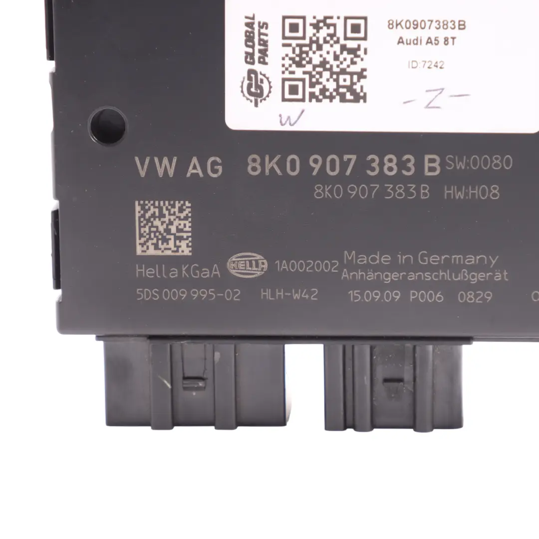 Towbar Trailer Hitch Control Module Unit ECU to Audi A5 8T with Part number 8K0907383B Audi A5 8T Towbar Trailer Hitch Control Module Unit ECU - SKU 8K0907383B - Part number 8K0907383B