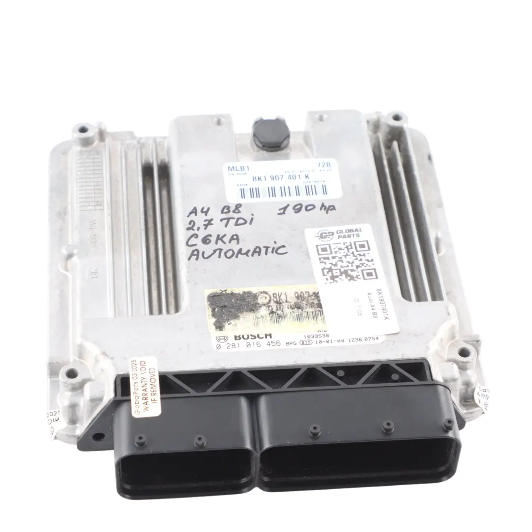 8K A5 8T 2.7 TDI 190 Ch Boîtier Électronique Gestion Moteur CGKA pour Audi A4 B8 à propos du numéro de pièce 8K1907401K Audi A4 B8 8K A5 8T 2.7 TDI 190 Ch Boîtier Électronique Gestion Moteur CGKA - SKU 8K1907401K - Numéro de pièce 8K1907401K
