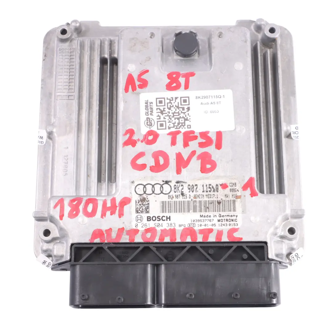  Kit ECU Moteur Audi A5 8T 2.0 TFSI CDNB 180HP 2 Clés + Allumage - SKU 8K2907115Q-1 - Numéro de pièce 8K2907115Q