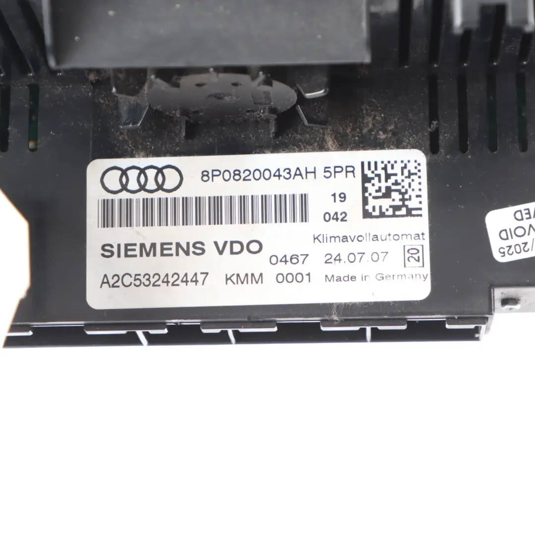 Klima Automatik Klima Bedien Teil für Audi A3 8P mit Teilenummer 8P0820043AH Audi A3 8P Klima Automatik Klima Bedien Teil - SKU 8P0820043AH - Teilenummer 8P0820043AH