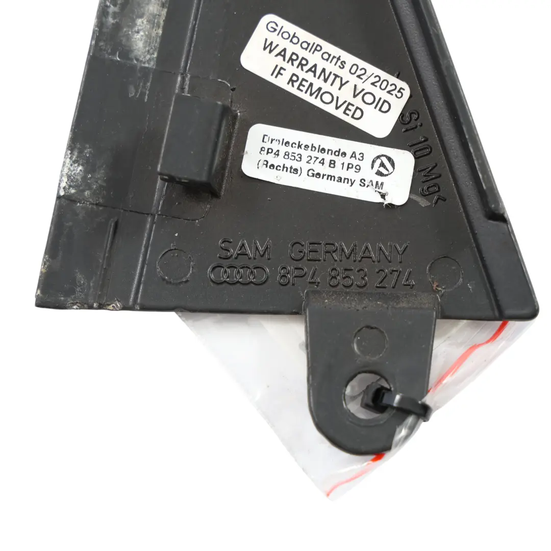 Audi A3 8P 5D Hintere Tür Dreieck Äußere Verkleidung Abdeckung Rechts - SKU 8P4853274B - Teilenummer 8P4853274B