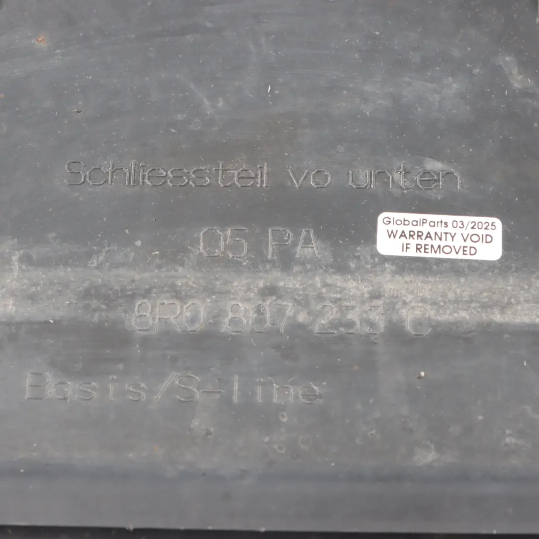 Sportback Bumper Undertray Front Centre Trim Panel Cover to Audi Q5 8R with Part number 8R0807233C Audi Q5 8R Sportback Bumper Undertray Front Centre Trim Panel Cover - SKU 8R0807233C - Part number 8R0807233C