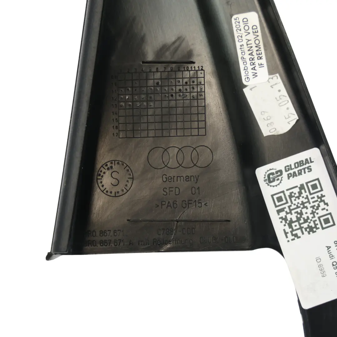 Telaio Portiera Finestrino Striscia Posteriore Sinistra per Audi Q5 8R con numero di parte 8R0867671 Audi Q5 8R Telaio Portiera Finestrino Striscia Posteriore Sinistra - SKU 8R0867671 - Numero di parte 8R0867671