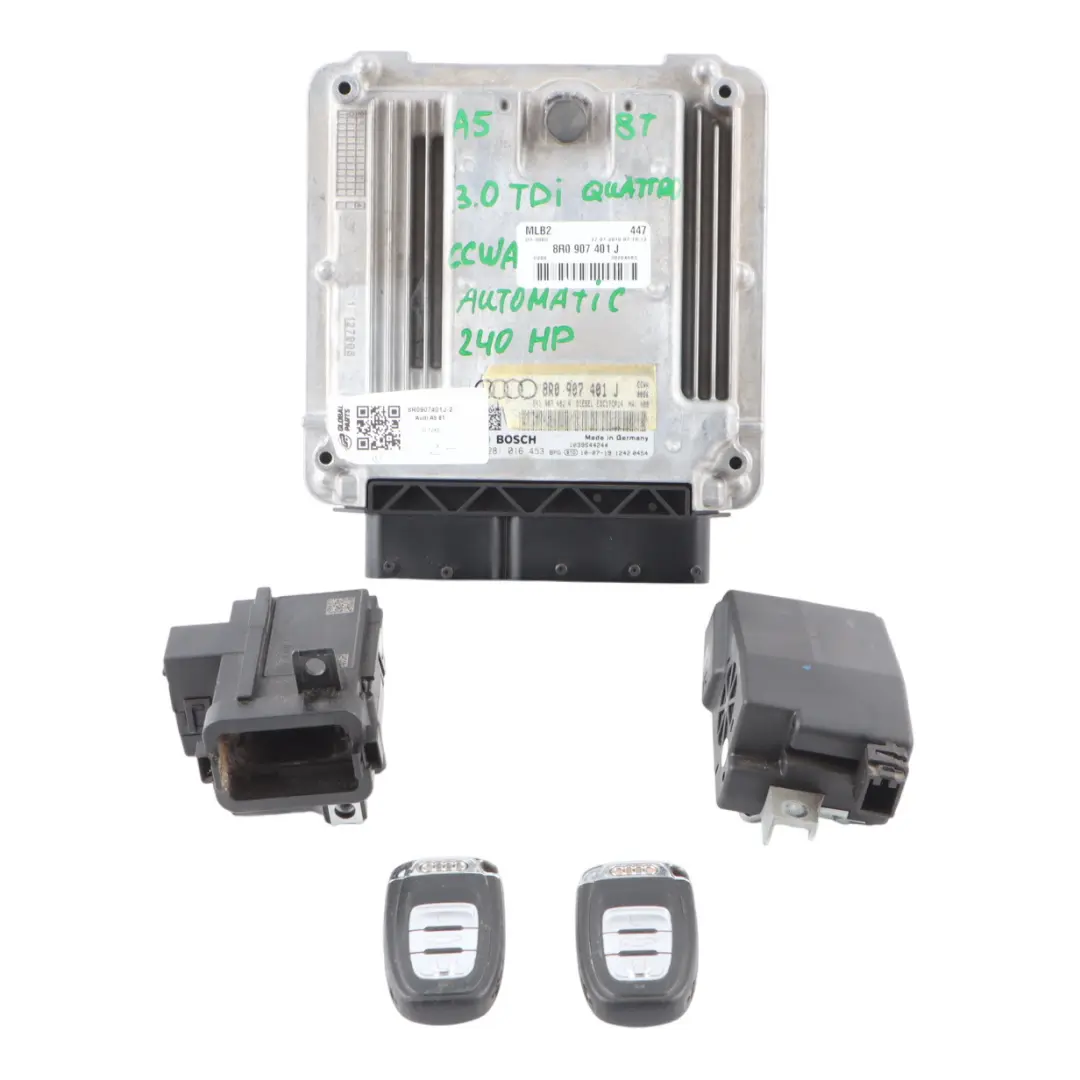 Audi A5 8T 3.0 TDI CCWA 240HP Quattro Engine ECU Kit Ignition + 2 Key 04L907445G - SKU 8R0907401J-2 - Part number 8R0907401J