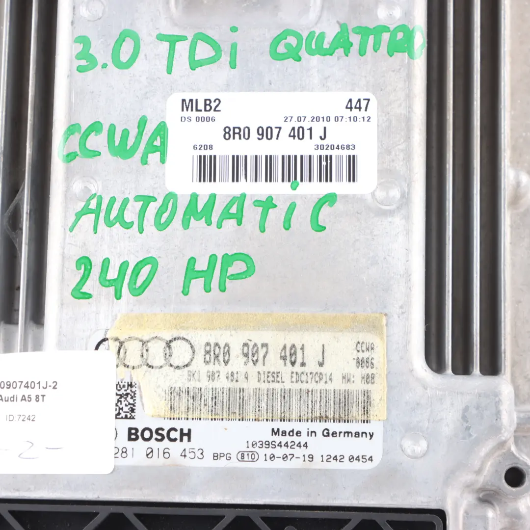 Audi A5 8T 3.0 TDI CCWA 240HP Quattro Engine ECU Kit Ignition + 2 Key 04L907445G - SKU 8R0907401J-2 - Part number 8R0907401J