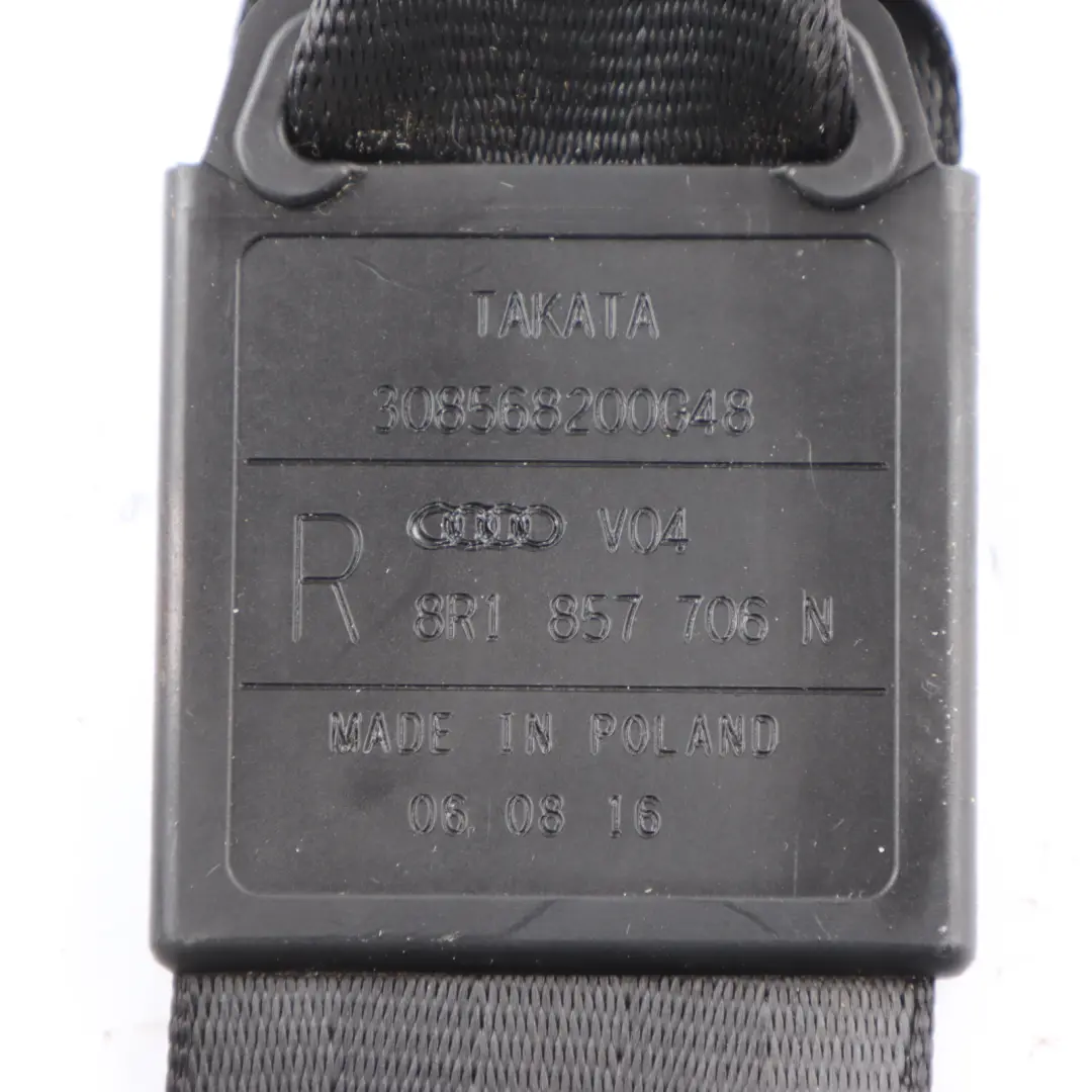 Belt Front Right O/S Seatbelt Black to Audi Q5 8R Seat with Part number 8R1857706N Audi Q5 8R Seat Belt Front Right O/S Seatbelt Black - SKU 8R1857706N-1 - Part number 8R1857706N