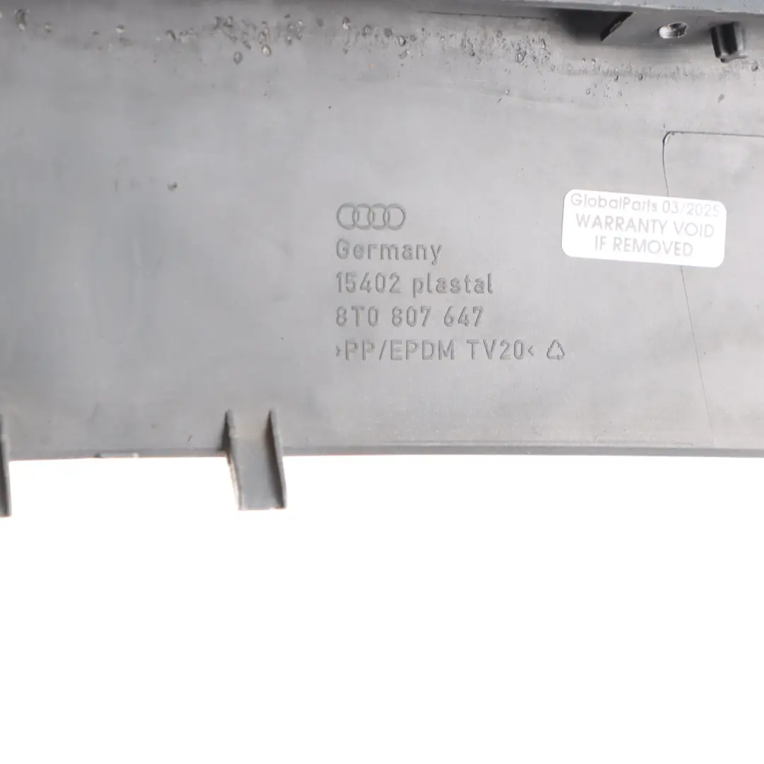 Bumper Undertray Front Lower Centre Trim Panel Cover to Audi A5 8T with Part number 8T0807647 Audi A5 8T Bumper Undertray Front Lower Centre Trim Panel Cover - SKU 8T0807647 - Part number 8T0807647